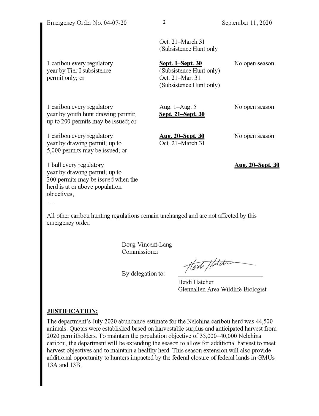Hunting and Trapping Emergency Order Page 2