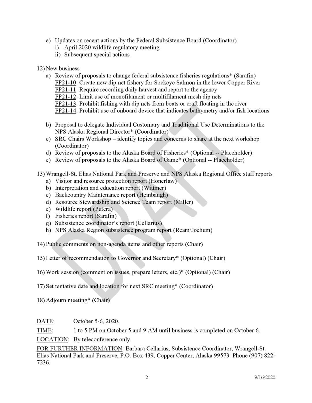 Wrangell - St. Elias National Park Subsistence Resource Commission Meeting Draft Agenda page 2
