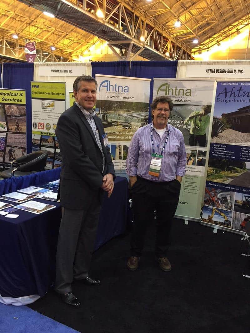 AGSC and ADB President Craig O’Rourke and AES and AEI President Tim Finnigan at Expo, smiling at camera