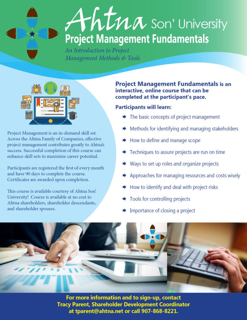 Graphic of Ahtna Son's University Project Management Fundamentals