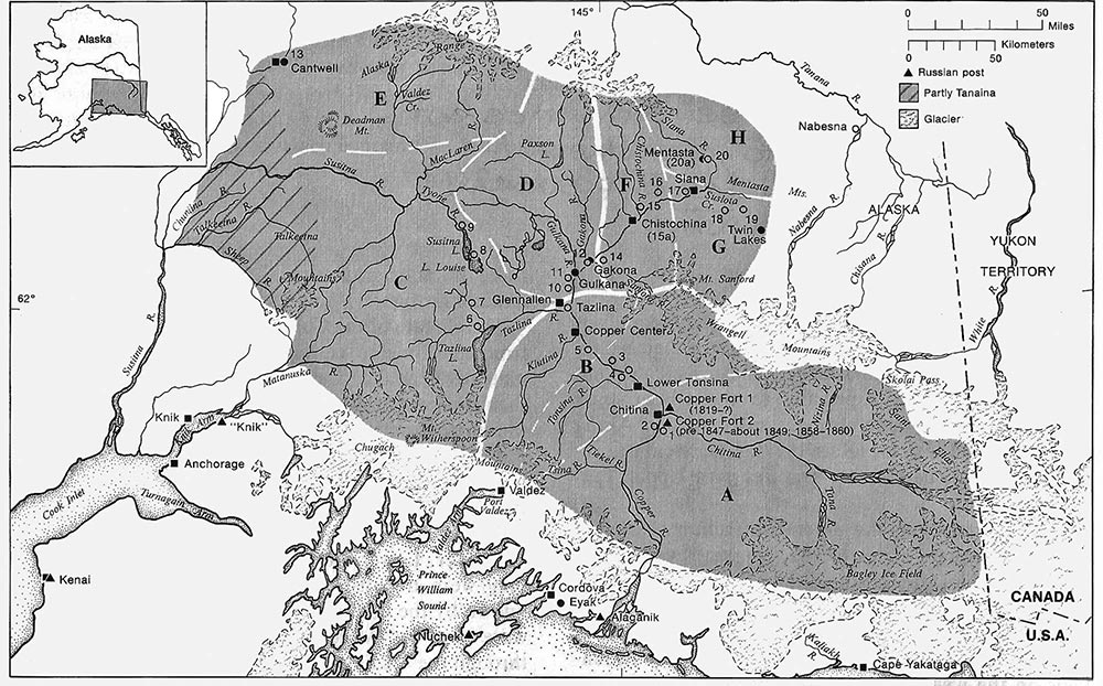 Black and white map of Ahtna Territory