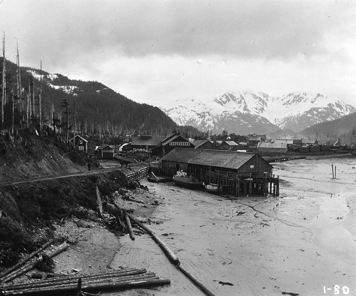 Old black and white photo of Commercial canneries in Cordova