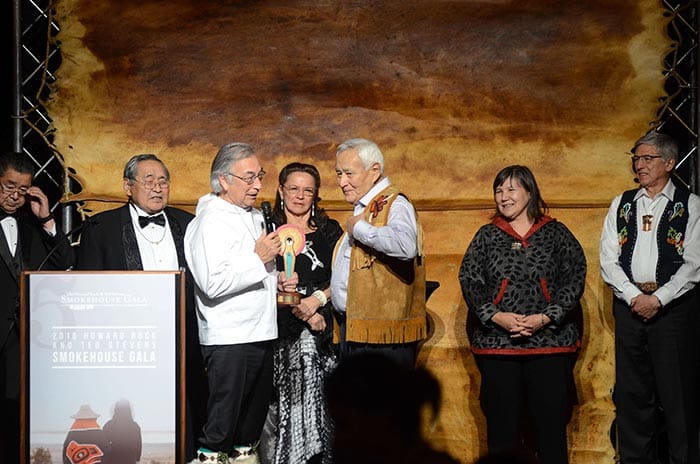 2016 First Alaskans Institute trustees (Lt. Governor Mallott is on the far right) present Roy with the Alaska Native Leader award.