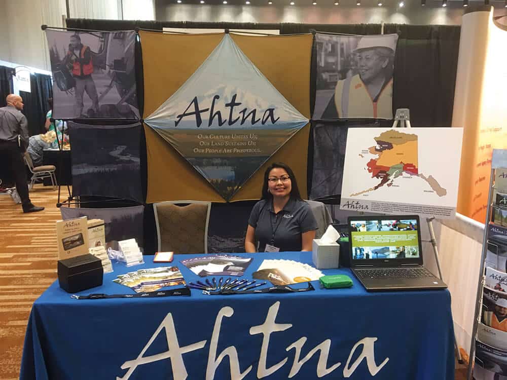 Photo of Crystal Ewan representing Ahtna, Inc. at the Alaska Oil and Gas Association conference