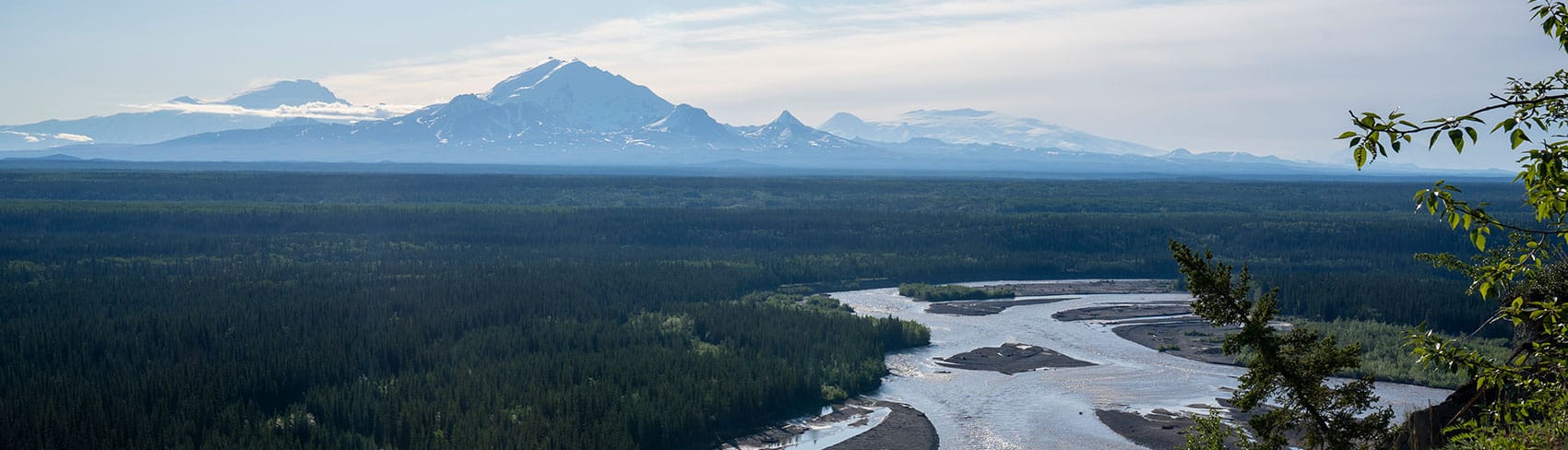 Aerial view of Copper River with Mt Drum.