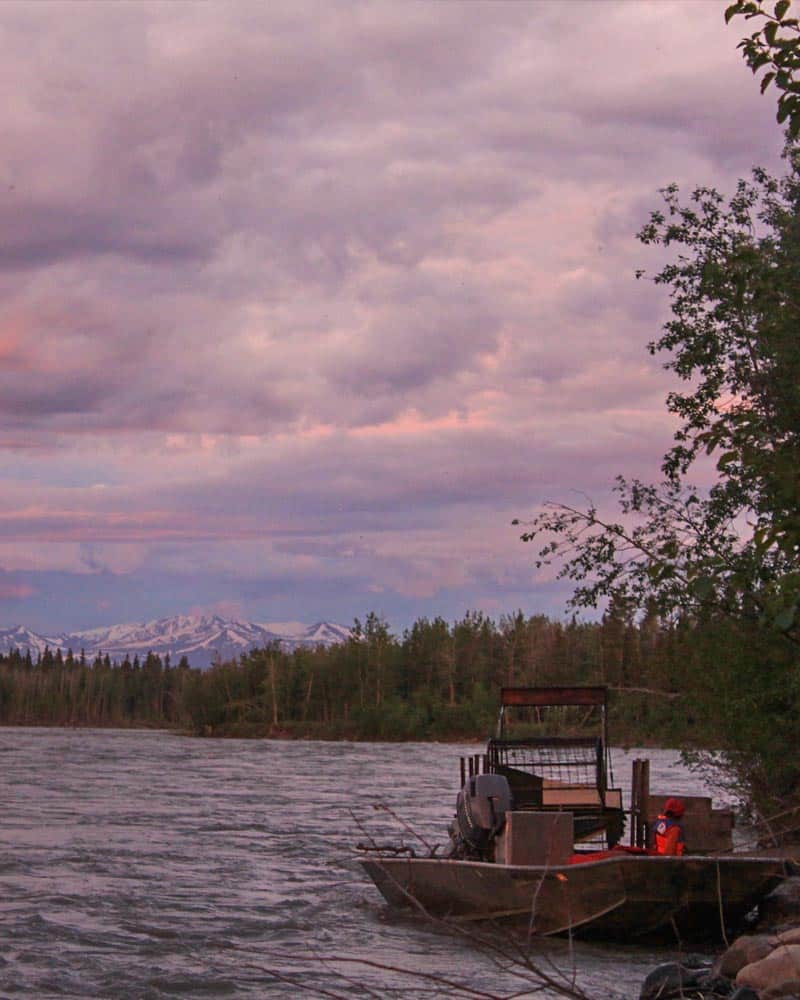 Sunset mountain and water landscape